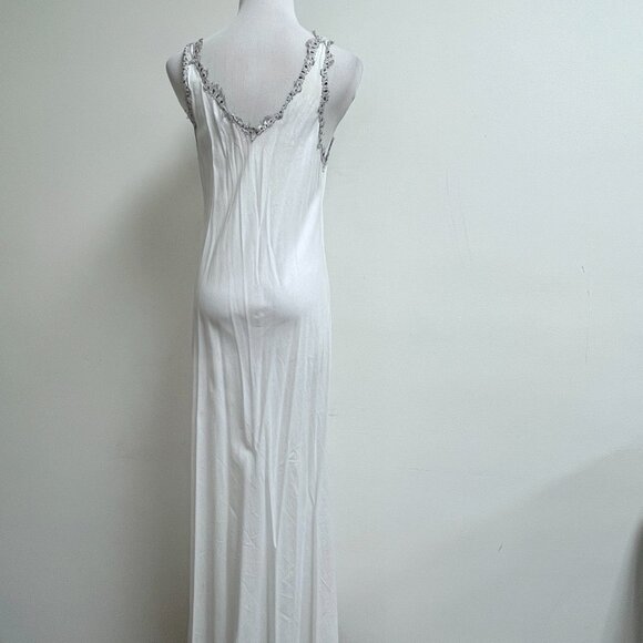 Oleg Cassini intimates white fine cotton slip gown M black eyelash lace - Picture 5 of 7